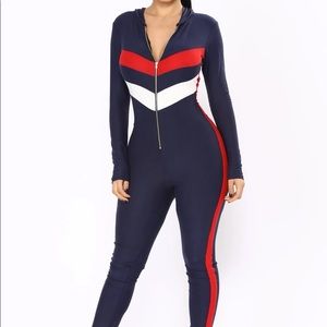 Fashion Nova Navy Hooded Jumpsuit